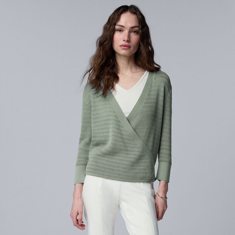ヴェラウォン レディース アウター ニット・セーター カーディガン Womensimply Vera Wang 4 Way Pattern Stitch Cardigan Emira Green グリ