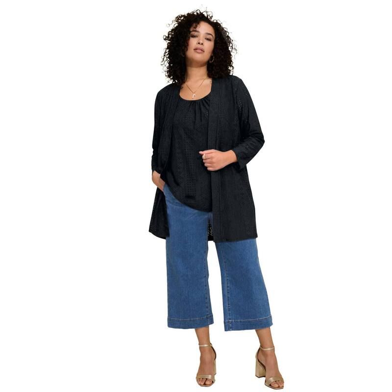 ロアマンズ レディース アウター ニット・セーター プラスサイズ カーディガン Roamans Womens Plusizeyelet Long Sleeve Cardigan Tank Set Bl