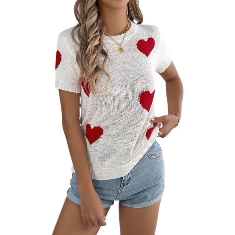 イエスファッション レディース アウター ニット・セーター Yesfashion Womens Heart Short Sleeve Sweater Summer Lightweight Casual