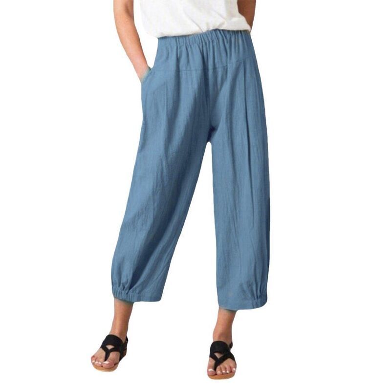 イエスファッション レディース ボトムス カジュアルパンツ キャップ Yesfashion Women Casual Elastic Waist Comfy Capri Pants Blue ブルー