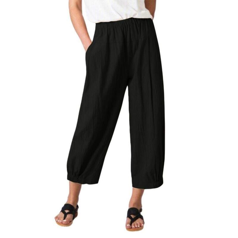 イエスファッション レディース ボトムス カジュアルパンツ キャップ Yesfashion Women Casual Elastic Waist Comfy Capri Pants Black ブラッ