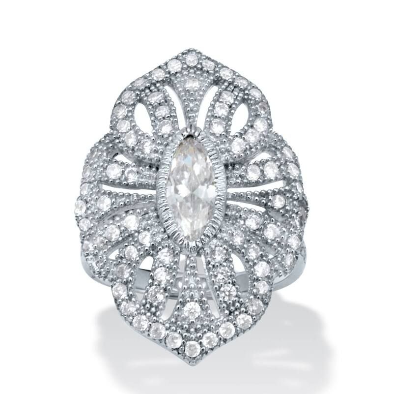 パームビーチジュエリー レディース アクセサリー リング PalmBeach Jewelry 152 TCW Marquise Cut Cubic Zirconia Silvertone Art De