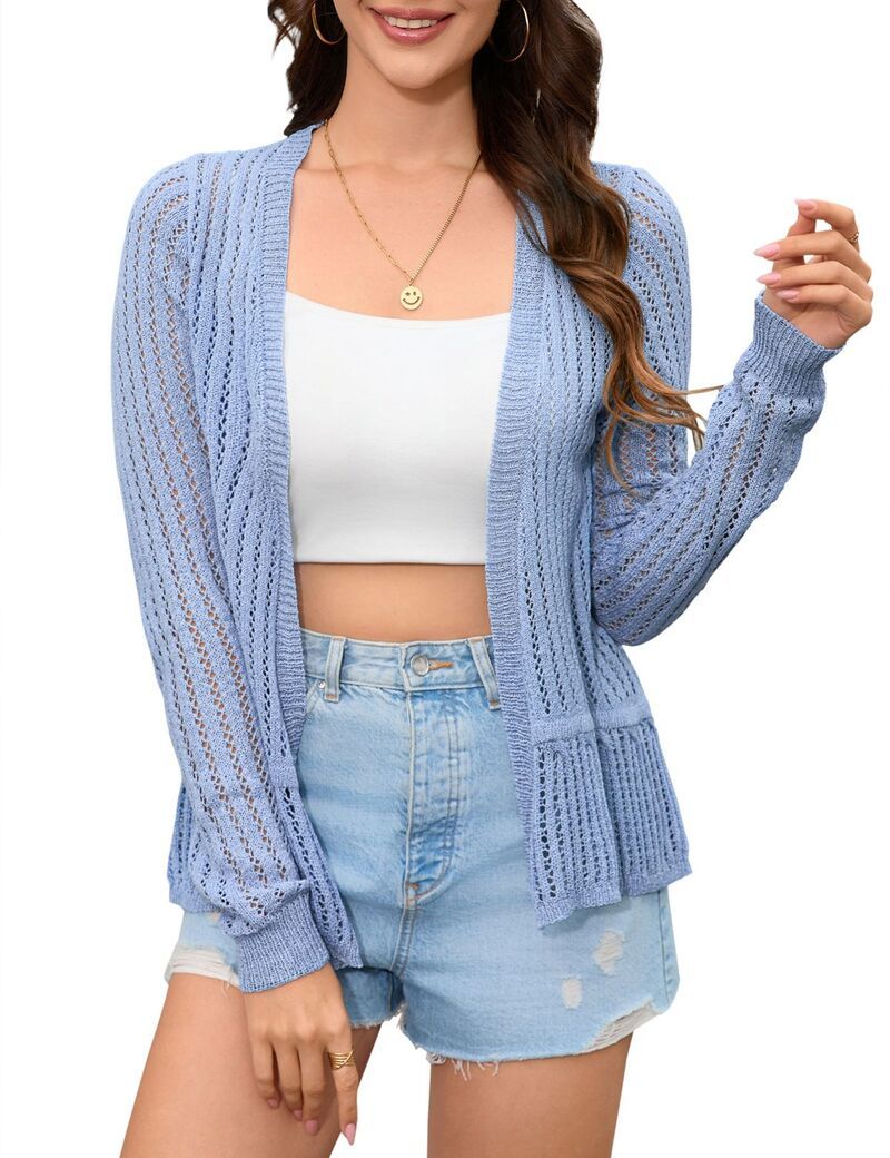 ファンジュライ レディース アウター ニット・セーター フリル カーディガン クロップド FUNJULY Womens Cropped Crochet Knit Sweater Cardigan Ru
