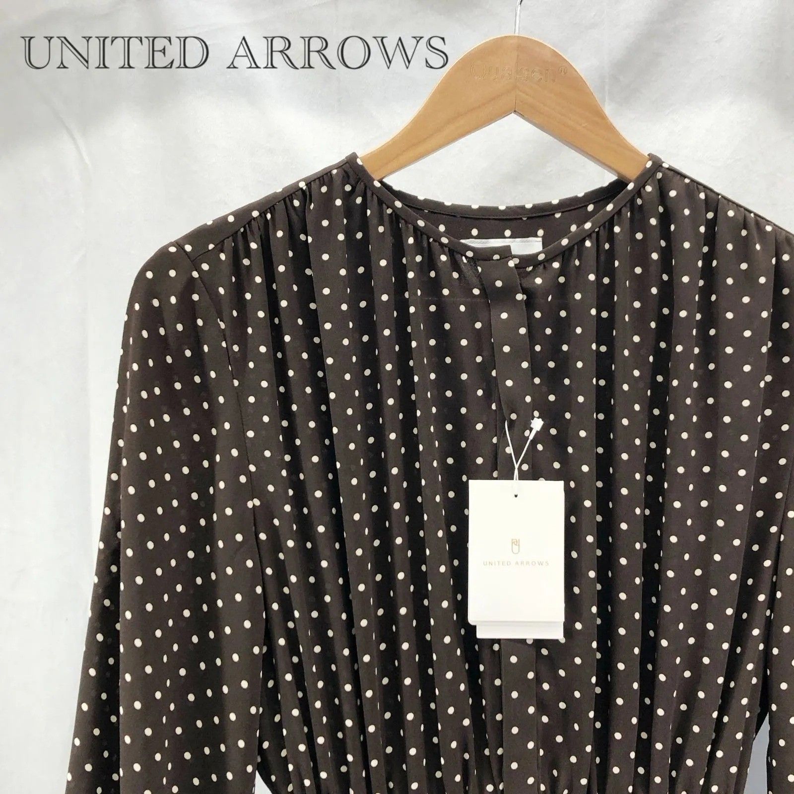 未使用 UNITED ARROWS ユナイテッドアローズ UWFM ドット プリーツ マキシワンピース ロング ワンピース 総柄 36 ブラウン タグ付 レディース ファッション