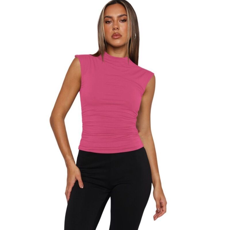 イエスファッション レディース トップス Tシャツ スリムフィット タートルネック リブ ベスト ノースリーブ Yesfashion Womensleeveless Mock Turtleneck S