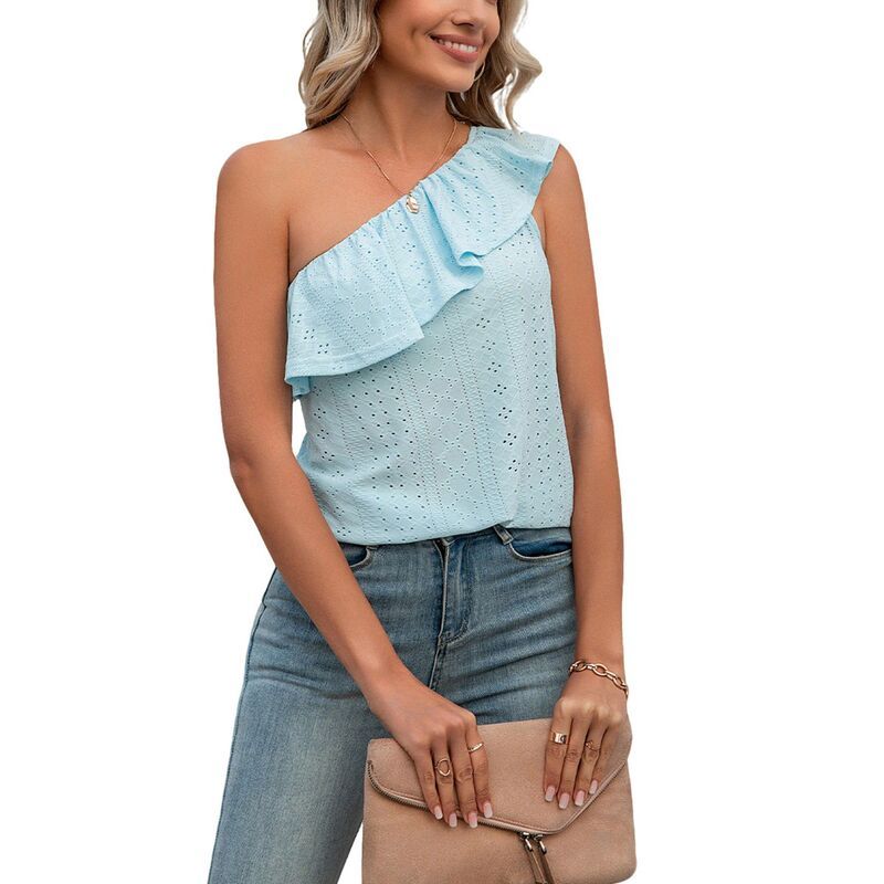 クリアフラワー レディース トップス シャツ フリル ワンショルダー ブラウス ClearFlower Womensummer Hollow Out Eyelet OneShoulder Top Ca