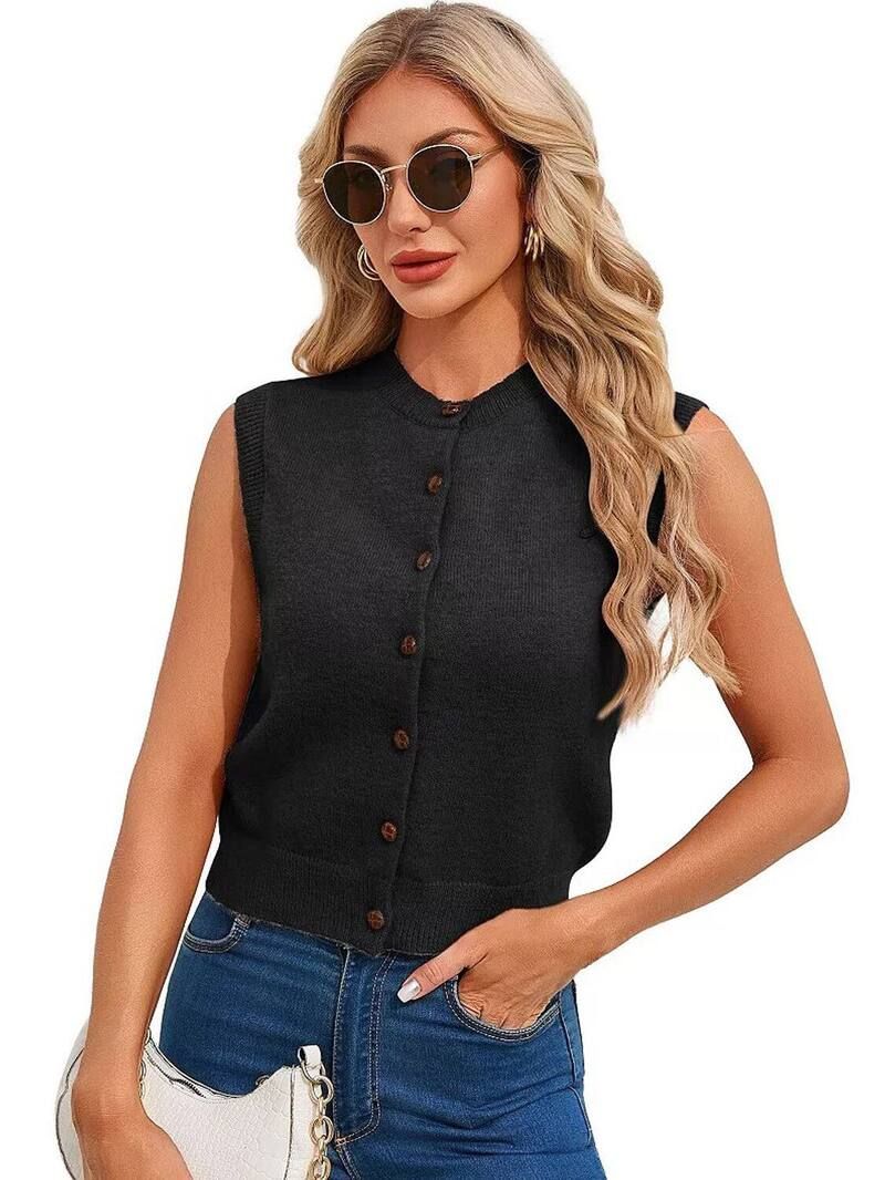 ファンジュライ レディース アウター ニット・セーター ボタンダウン クルーネック ベスト ノースリーブ ダウン FUNJULY Womens Button Down Sweater Vest Cre