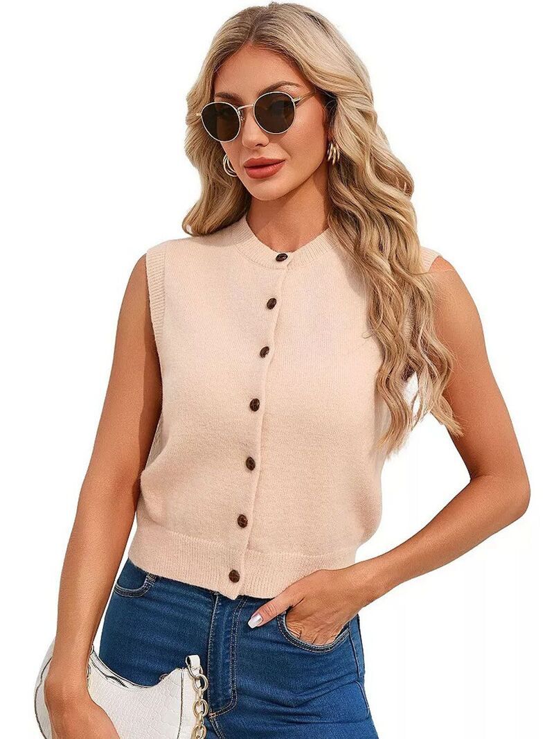 ファンジュライ レディース アウター ニット・セーター ボタンダウン クルーネック ベスト ノースリーブ ダウン FUNJULY Womens Button Down Sweater Vest Cre