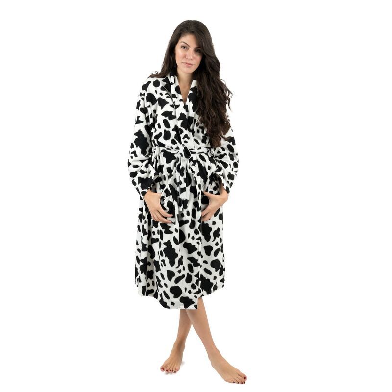 レベレット レディース アンダーウェア ナイトウェア フリース Leveret Womens Fleece Robe Cow Black ブラック