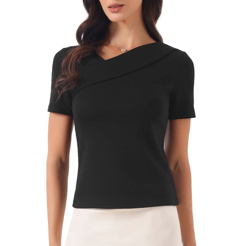 インスパイア シック レディース トップス Tシャツ スリムフィット アシンメトリー INSPIRE CHIC Summer Tops for Women Asymmetrical Neck Slim