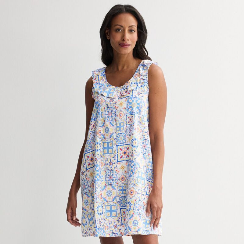 クロフト＆バロー レディース アンダーウェア ナイトウェア フリル シャツ Womens Croft Barrowoven Ruffled Sleepshirt Coastal Tilework