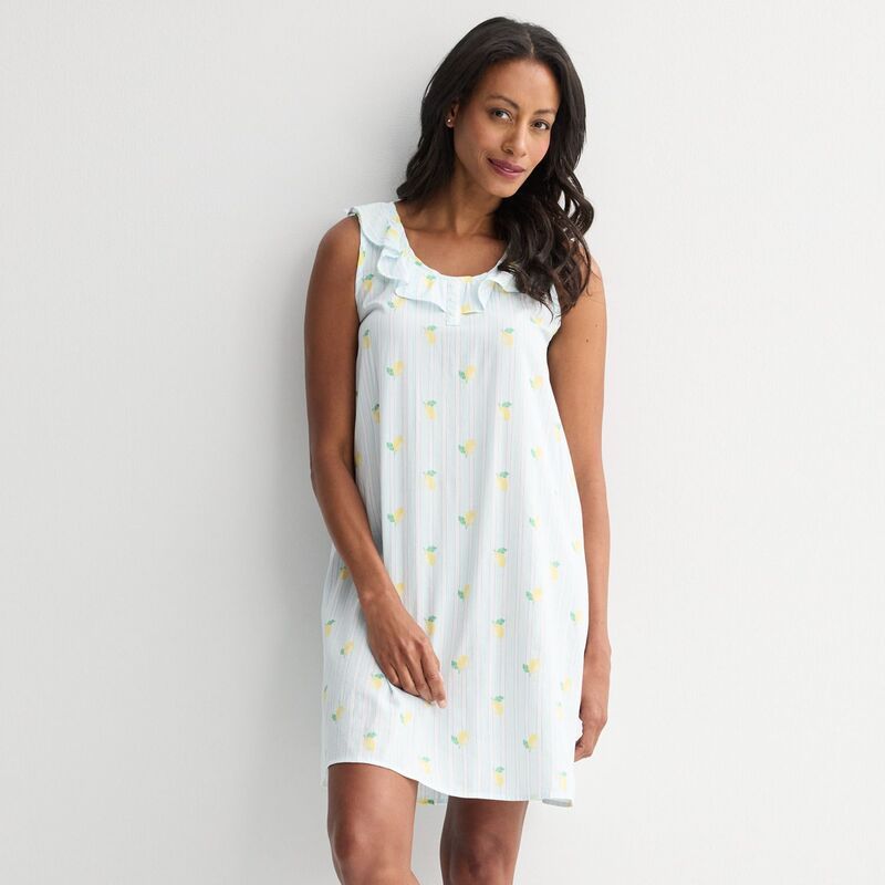 クロフト＆バロー レディース アンダーウェア ナイトウェア フリル シャツ Womens Croft Barrowoven Ruffled Sleepshirt Lemon Stripe ストライプ