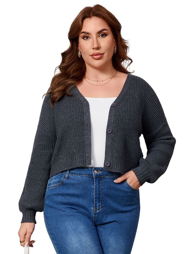 クリアフラワー レディース アウター ニット・セーター Vネック プラスサイズ カーディガン ダウン クロップド ClearFlower Womens Plusize Cropped Cardigan