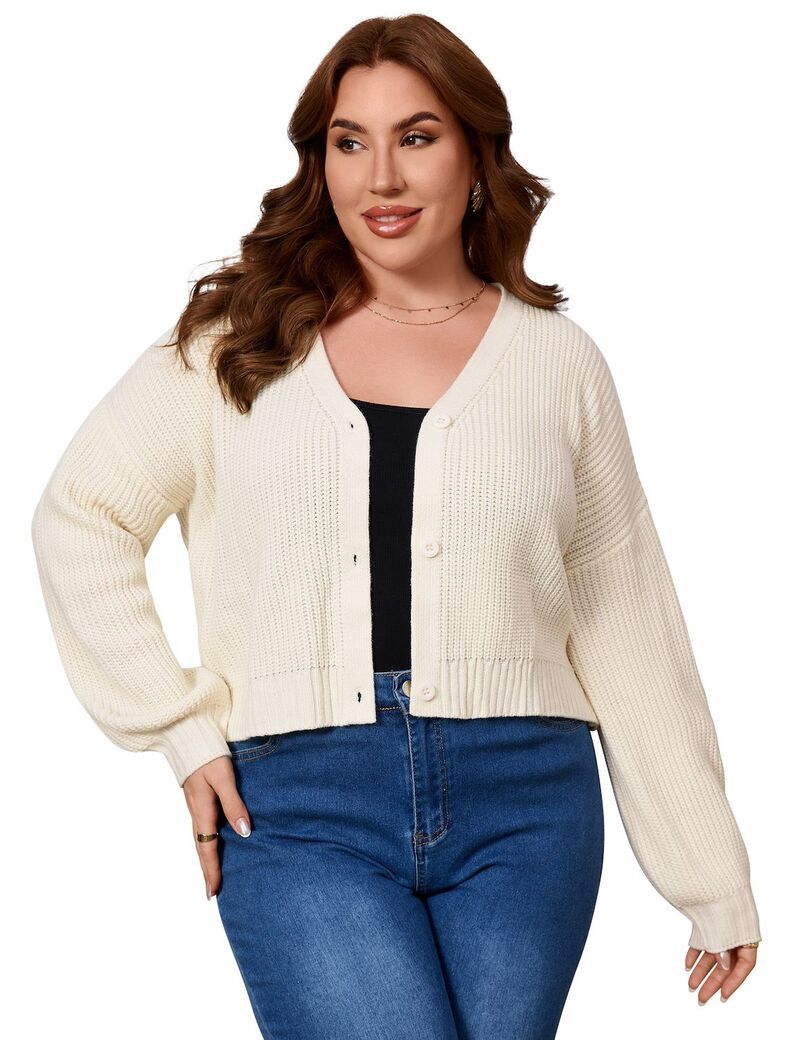 クリアフラワー レディース アウター ニット・セーター Vネック プラスサイズ カーディガン ダウン クロップド ClearFlower Womens Plusize Cropped Cardigan