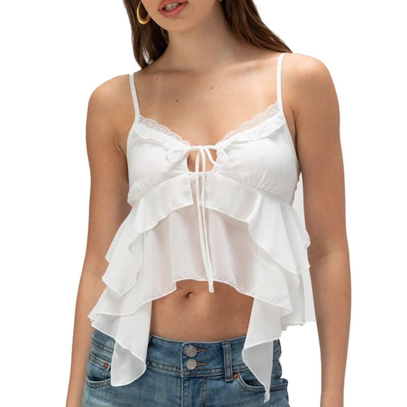 クリアフラワー レディース トップス シャツ フリル裾 アシンメトリー フリル ノースリーブ ClearFlower Womenshort Ruffle Hem Camisole with Front 8,725円
