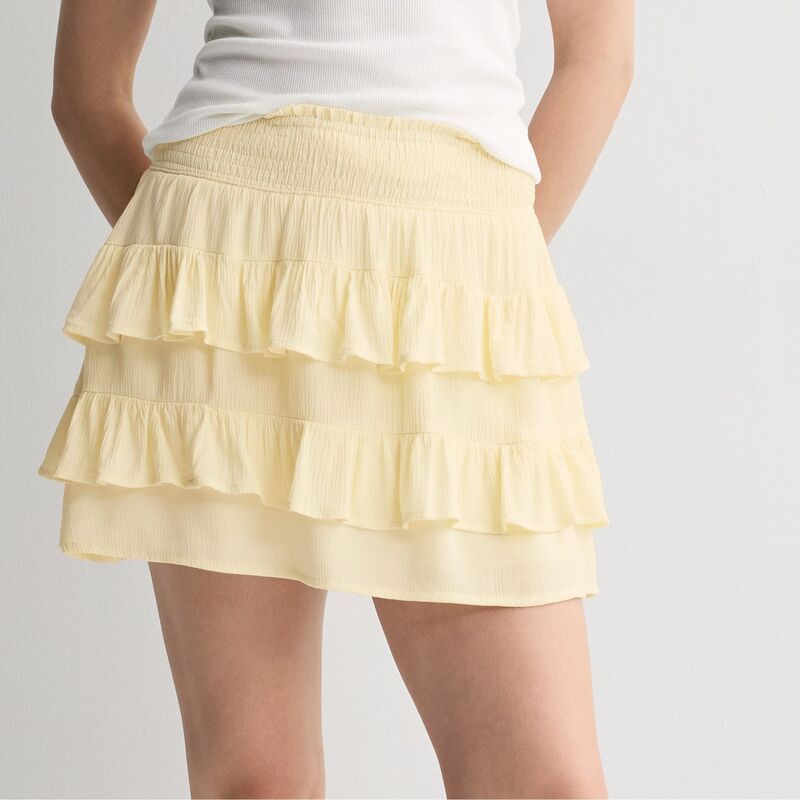 エスオー レディース ボトムスカート ティアード ミニ シャーリング Juniors SO Tiered Smocked Waist Mini Skort Lemon White ホワイト