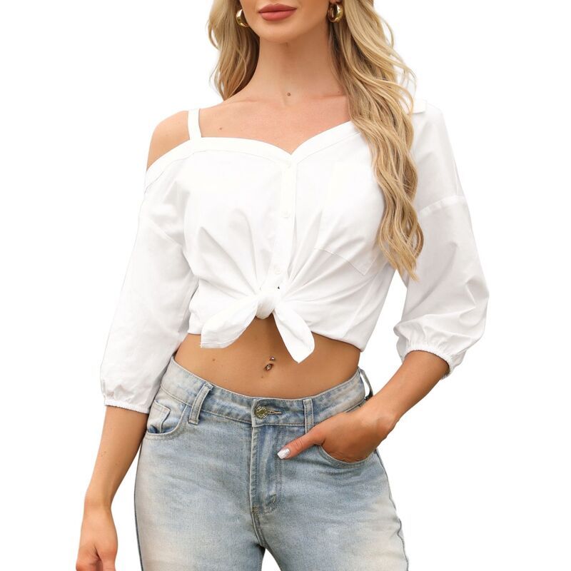 インスパイア シック レディース トップス シャツ ボタンダウン アシンメトリー ダウン ブラウス INSPIRE CHIC Asymmetrical Tops for Womens Fall But