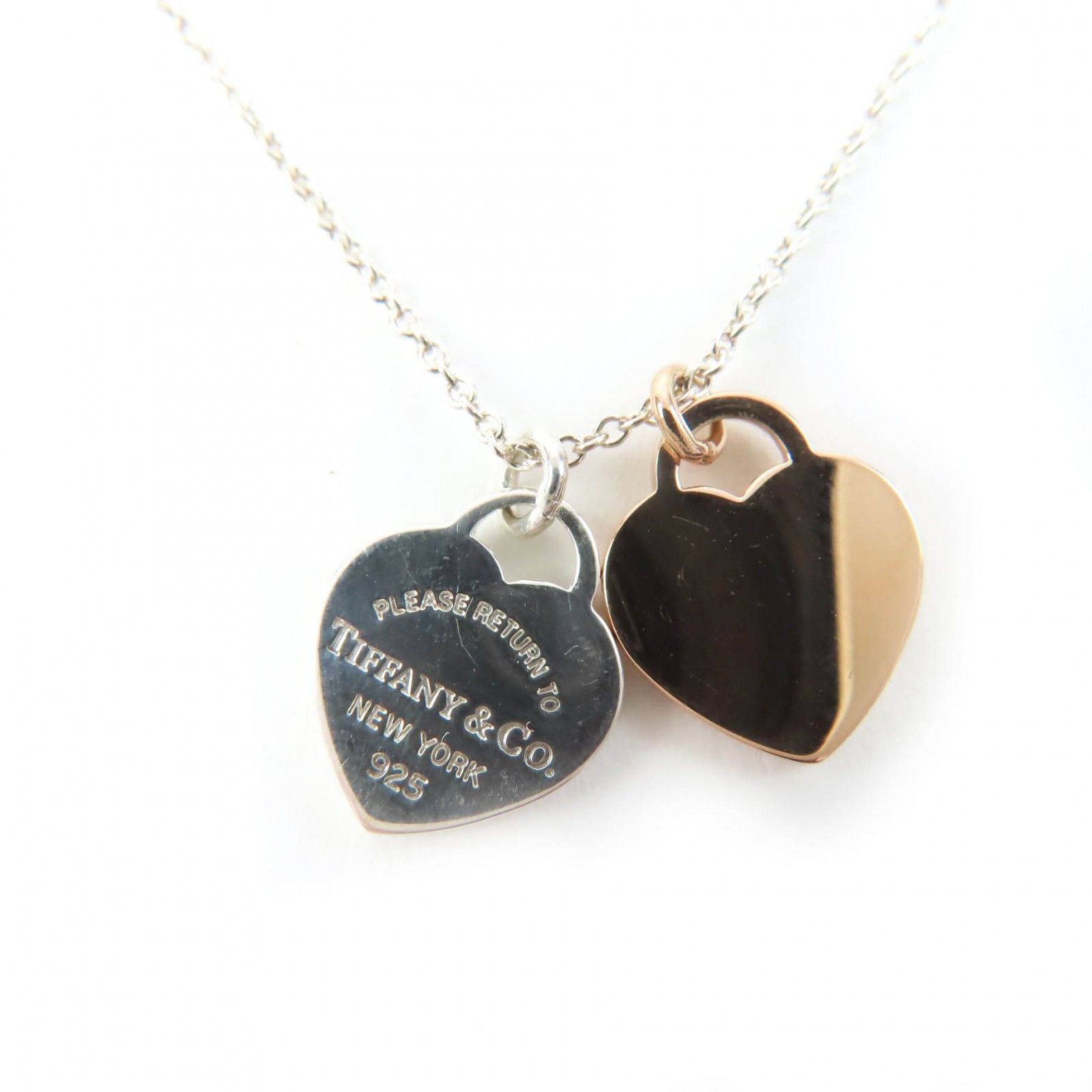 美品☆TIFFANY&Co. ティファニー リターントゥティファニー ミニダブルハートタグ ネックレス AG925 750（K18YG）シルバー イエローゴールド 重量3.3g レディース 定価115,500円