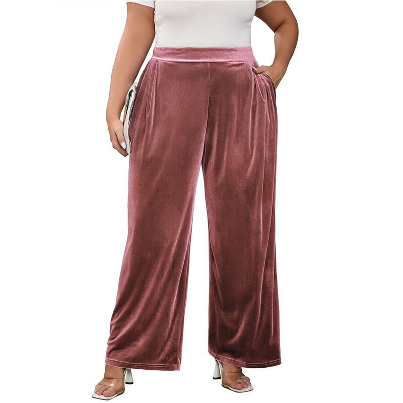 エリートスピリット レディース ボトムス カジュアルパンツ ワイドレッグ プラスサイズ ベルベット EliteSpirit Womens Plusize Pants Velvet Wide Leg P