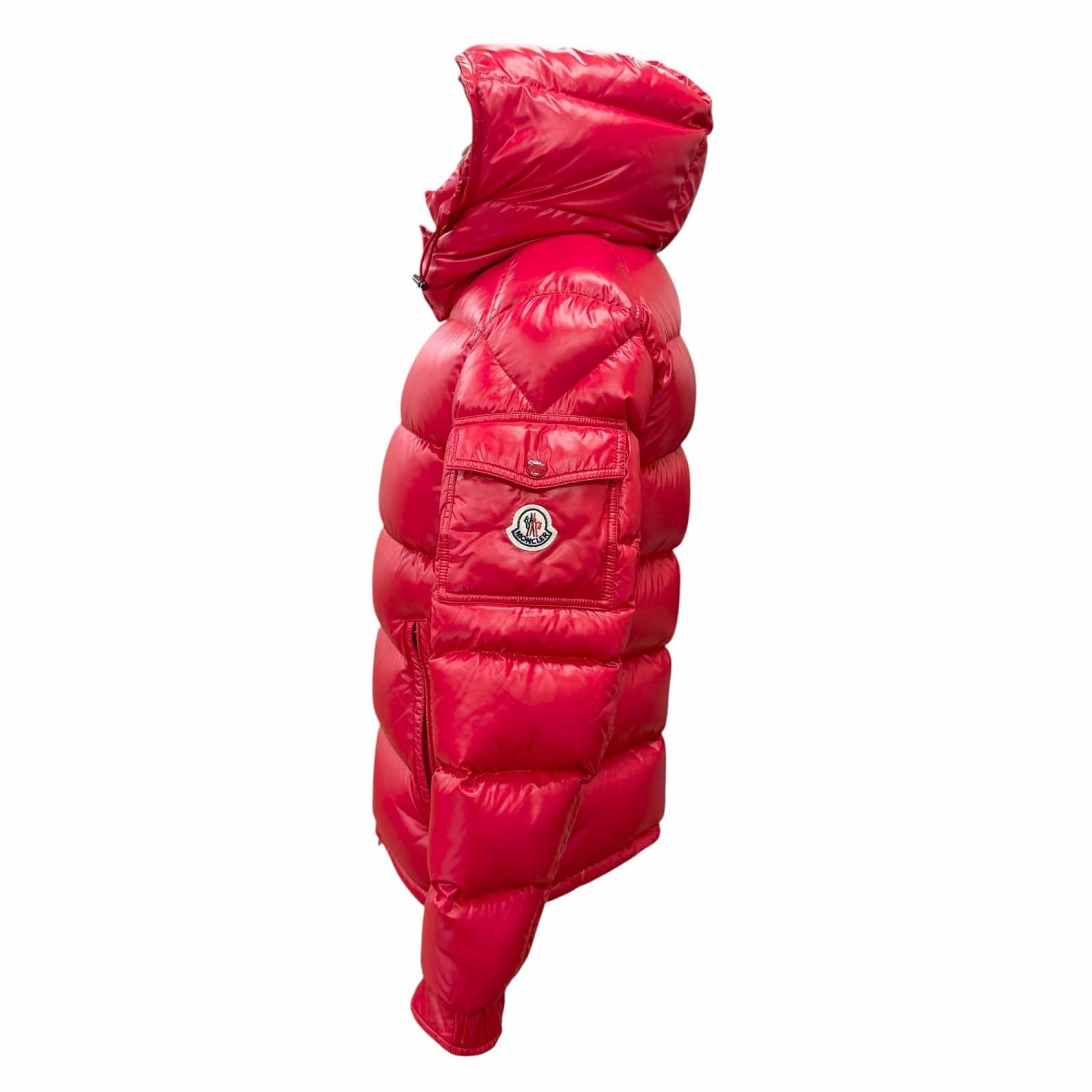 Moncler 赤 ダブルワッペンロゴ 美品△MONCLER モンクレール MAYA マヤ ロゴワッペン付き フーデッド