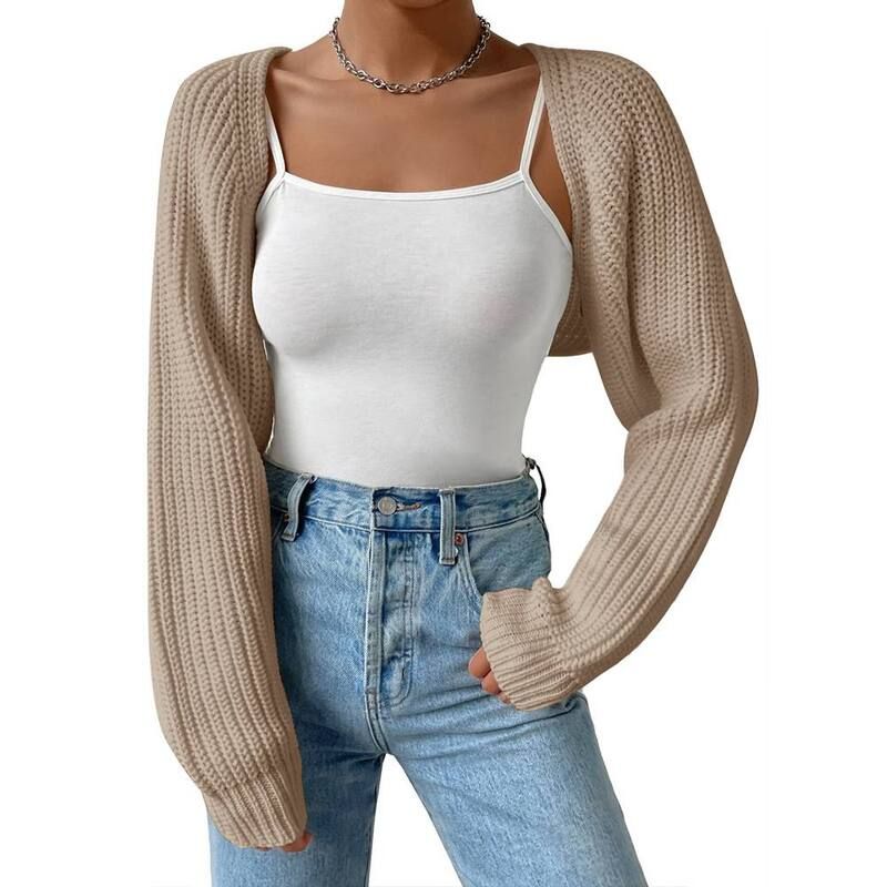 クリアフラワー レディース アウター ニット・セーター カーディガン コート クロップド ClearFlower Womens Cropped Knit Cardigan Long Sleeve Op