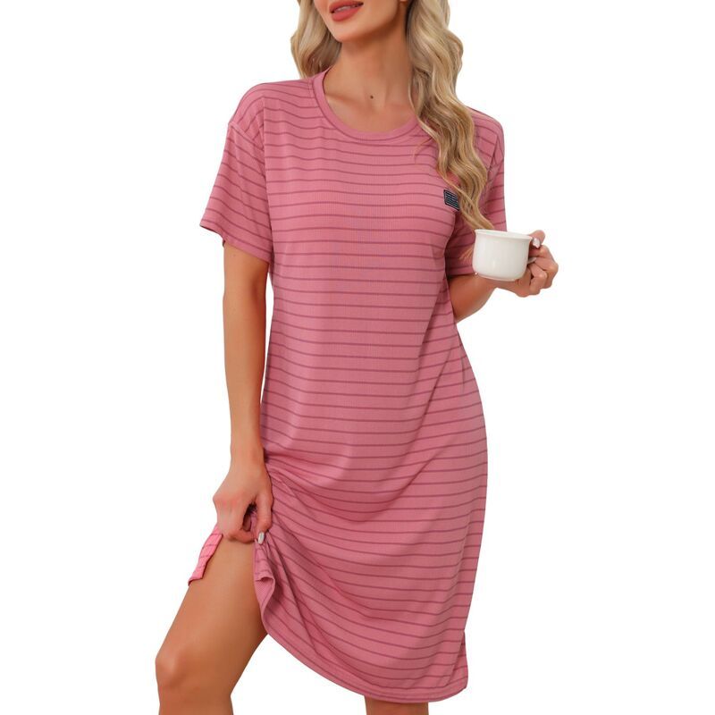インスパイア シック レディース アンダーウェア ナイトウェア シャツワンピース シャツ INSPIRE CHIC Womenstriped Nightshirt Round Neck Pajama