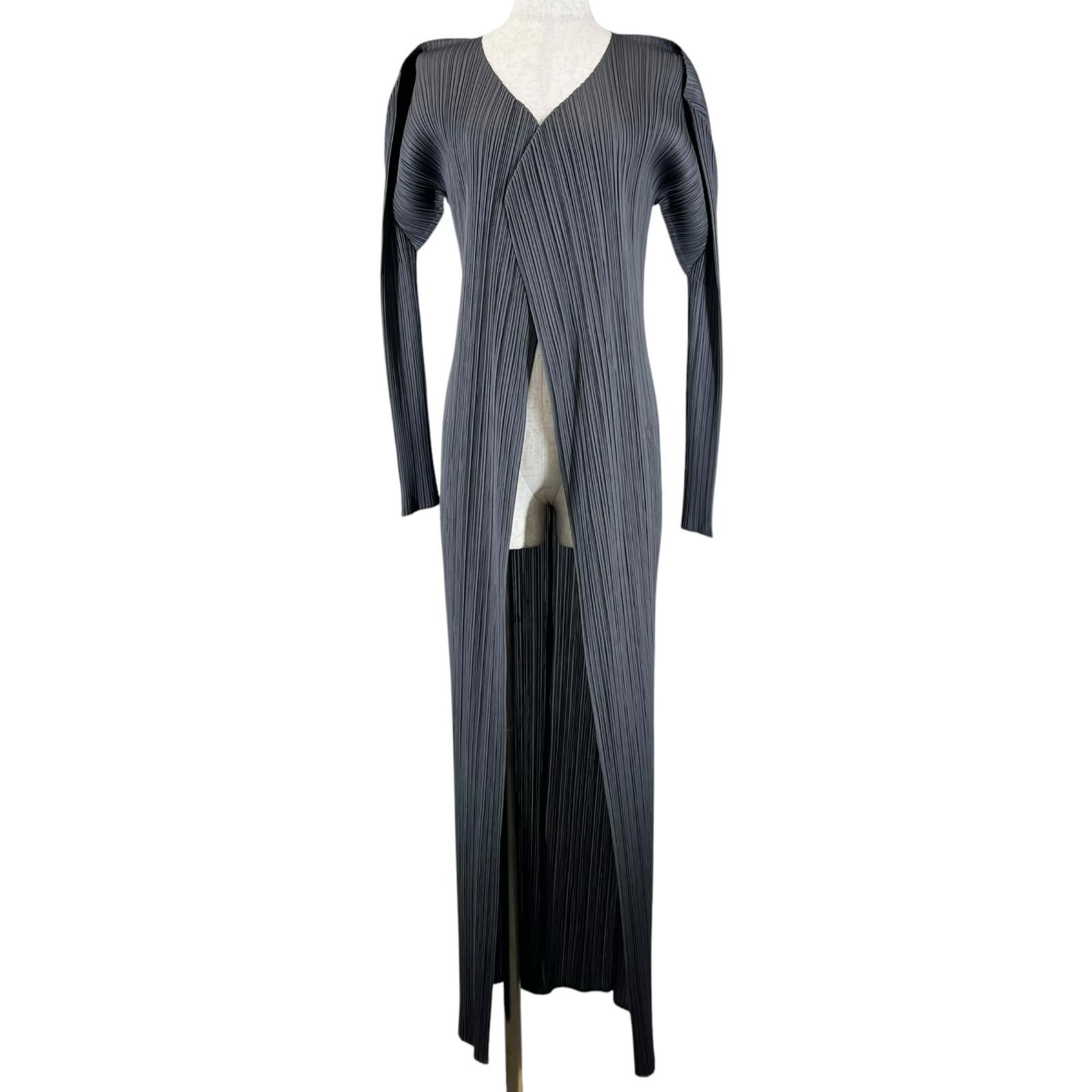 極美品△PLEATS PLEASE プリーツプリーズ イッセイミヤケ PP05-JA001 フロントオープン 長袖 ロング カーディガン グレー 2 日本製 正規品 レディース 美品△PLEATS PLEASE プリーツプリーズ イッセイミヤケ PP05-JA001