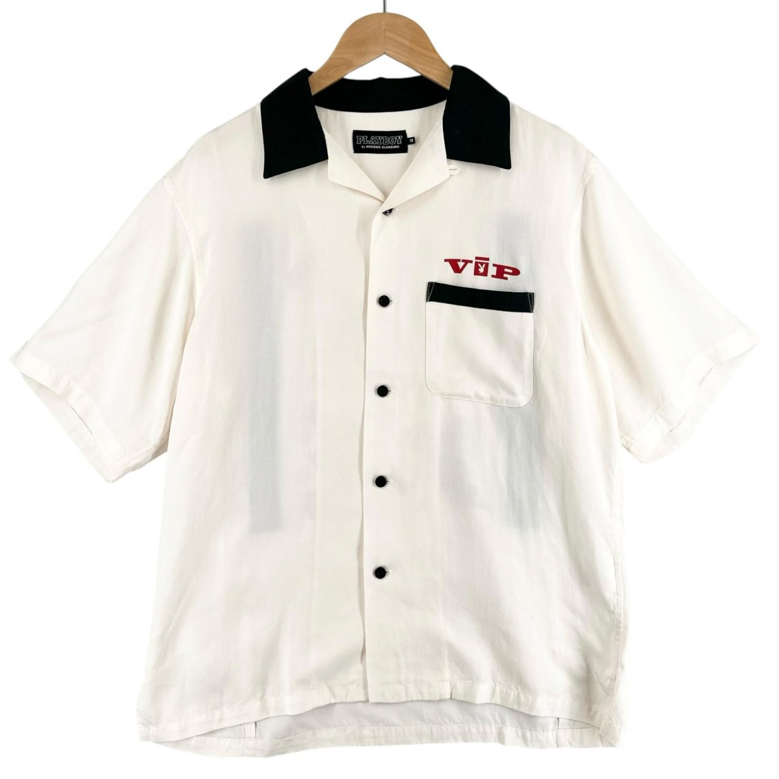 美品▲HYSTERIC GLAMOUR ヒステリックグラマー PLAYBOY プレイボーイ 02222AH05 ボウリングシャツ 半袖シャツ アイボリー M 日本製 正規品 メンズ