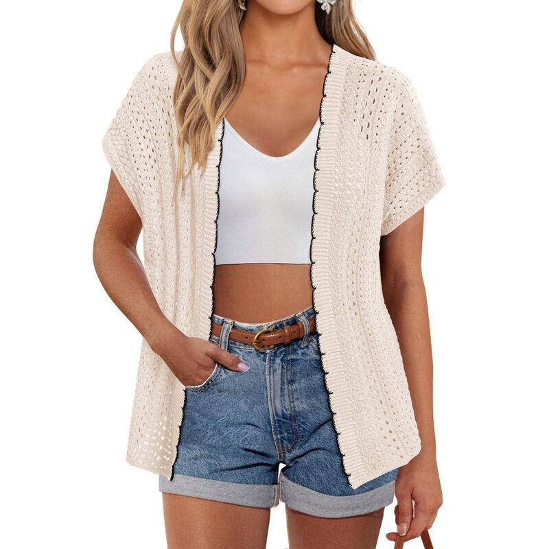 セオリア レディース アウター ニット・セーター プラスサイズ カーディガン Seoria Womens Plusize Cardiganshort Sleeve Crochet Knit Sweat