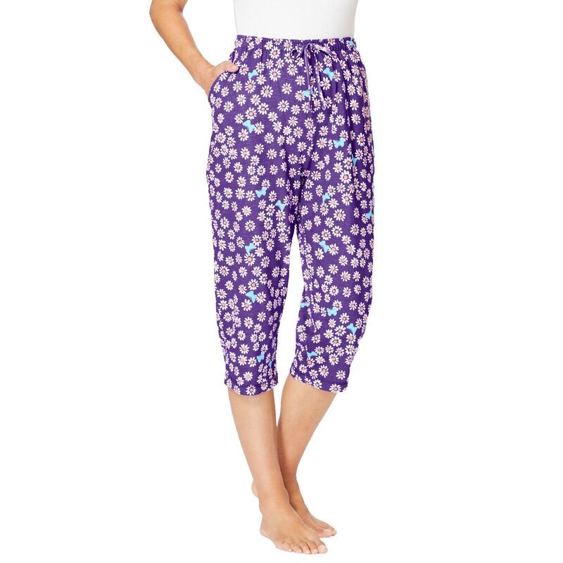 ドリームスアンドコー レディース アンダーウェア ナイトウェア プラスサイズ キャップ ニット Dreams Co Plusize Knit Sleep Capri Plum Burst Daisy