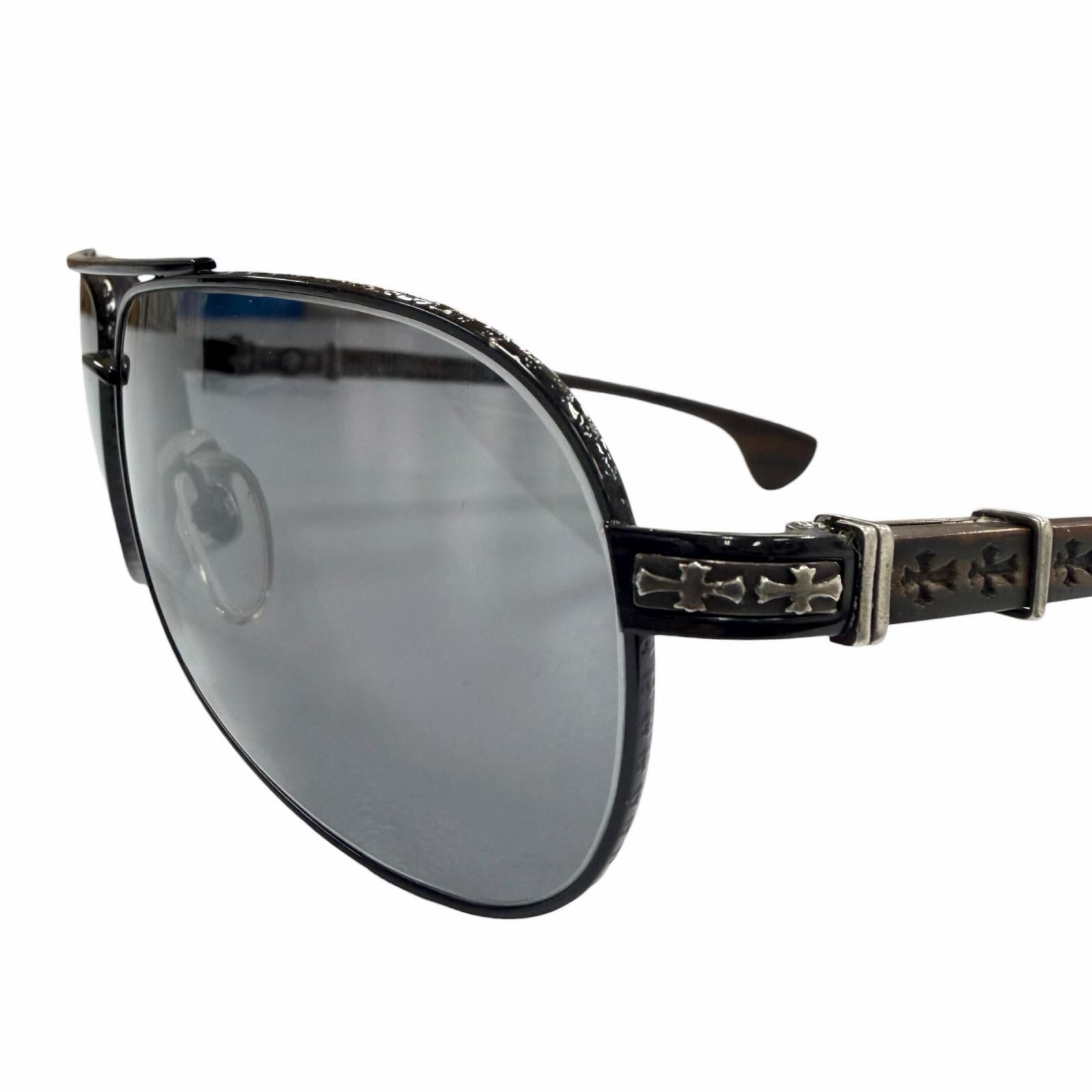 良品▼CHROME HEARTS クロムハーツ THE BEASTⅠ ウッド 925 CHクロステンプル サングラス ブラック ブラウン レンズ：ブラック系 日本製 総重量37.46g メンズ
