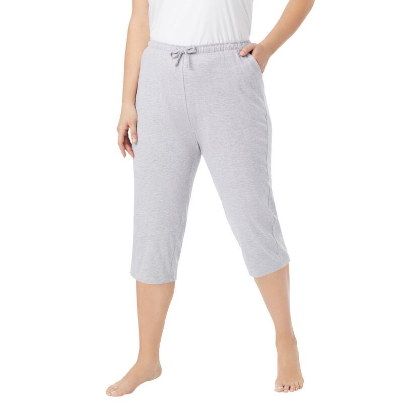 ドリームスアンドコー レディース アンダーウェア ナイトウェア プラスサイズ キャップ ニット Dreams Co Plusize Knit Sleep Capri Heather Grey グレー