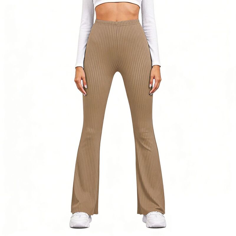 クリアフラワー レディース ボトムス カジュアルパンツ ブーツカット リブーツ ニット ClearFlower Womens Ribbed Knit Bootcut Pants Elastic Wai