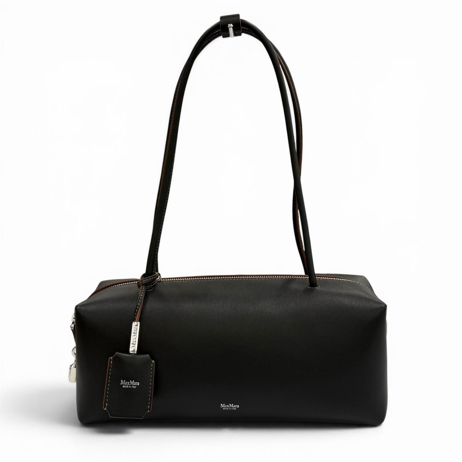 極美品★Max Mara マックスマーラ ホールドオールストリング カーフレザー ダブル ハンドルバッグ ショルダーバッグ ブラック イタリア製 レディース 保存袋付き 定価277,200円