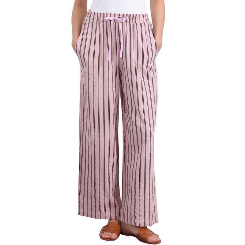 インスパイア シック レディース ボトムス カジュアルパンツ ワイドレッグ ハイウエスト コットン INSPIRE CHIC Womens Casual Drawstring Stripe Pants