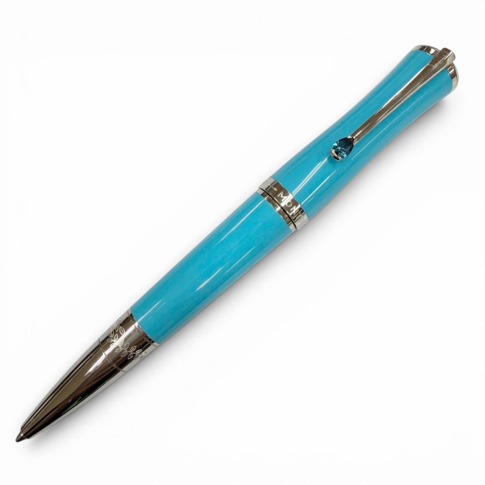 美品▼MONTBLANC モンブラン マリア カラス スペシャルエディション ブルージェムストーン ボールペン ターコイズブルー シルバー ドイツ製 メンズ 筆記確認済み 定価168,300円