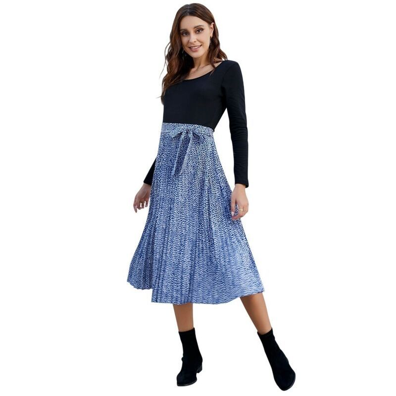 イエスファッション レディース ボトムスカート プリーツ プリント マキシ Yesfashion Women Print Dot Pleated Long Skirt Beach Party Maxi