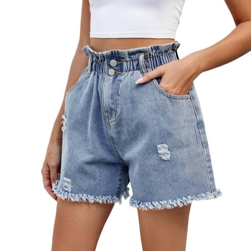 エリートチョイス レディース ボトムス ハーフパンツ・ショーツ ショートパンツ デニム Elitechoice Womens Washed ElasticWaist Curvy Fit Distres