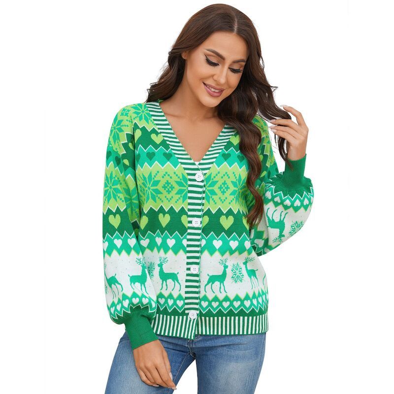 コジョイン レディース アウター ニット・セーター Vネック スウェット シャツ カーディガン Kojooin Women Christmas Cardigansweaters V Neck Casu