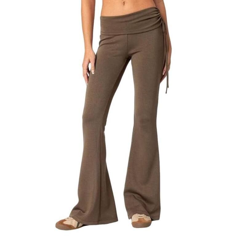 エリートチョイス レディース ボトムス カジュアルパンツ ワイドレッグ ギャザー Elitechoice Womens High Waisted Flare Pantside Tie Ruched W