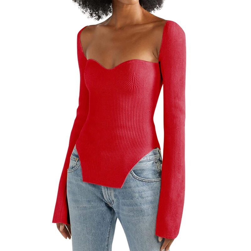 セオリア レディース アウター ニット・セーター スリムフィット Vネック リブ Seoria Women Sweaters Long Sleeve V Neck Ribbed Knit Sweate