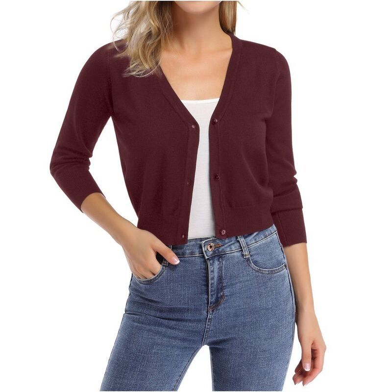 イエスファッション レディース アウター ニット・セーター カーディガン クロップド Yesfashion Womens Causal 34 Sleeve Open Front Cropped Car