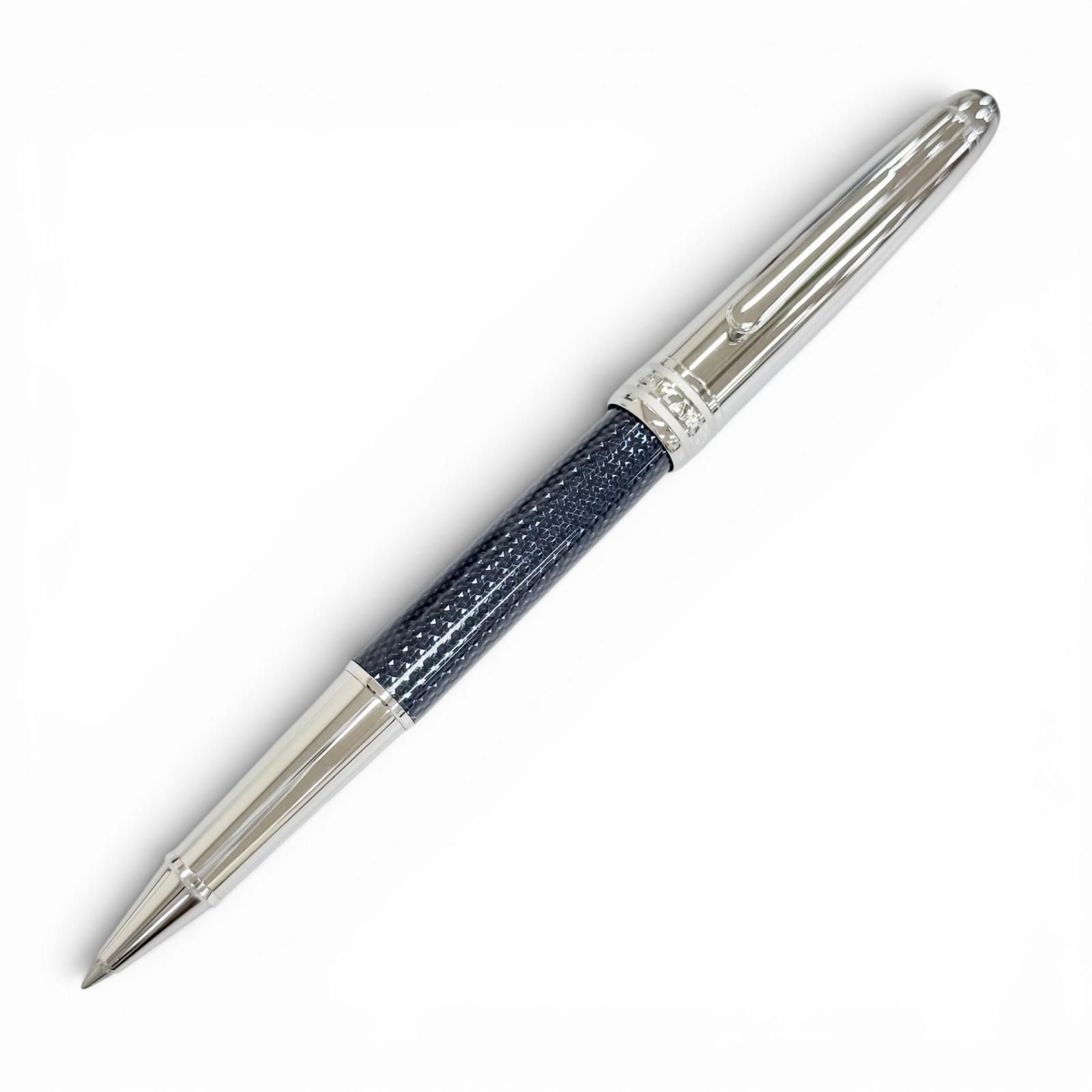 極美品△MONTBLANC モンブラン マイスターシュテュック ソリテール ドゥエ ブルーアワー クラシック ローラーボール ボールペン シルバー ブルー ドイツ製 メンズ 箱・別売りケース・替え芯付き 定価188,100円