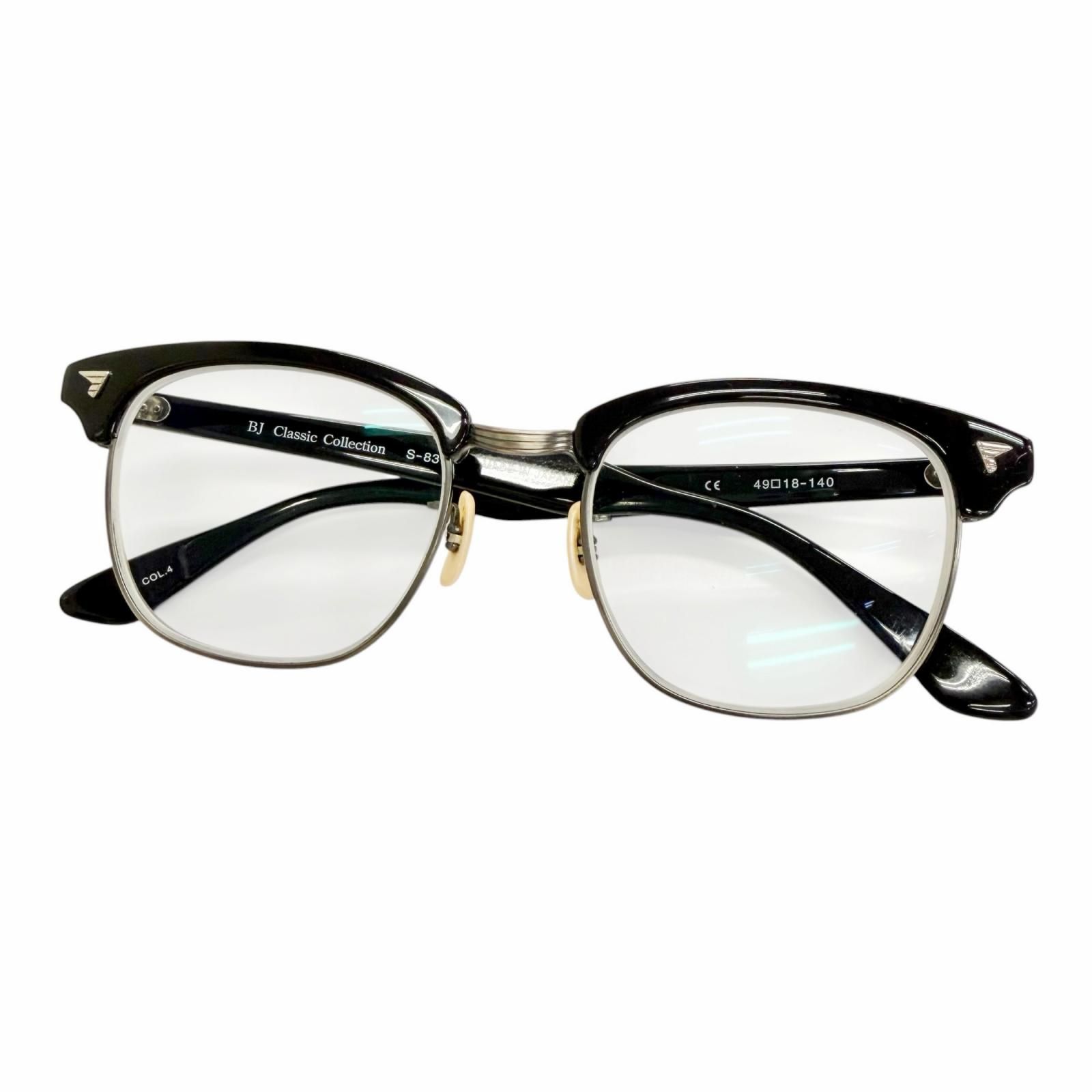 良品△BJ CLASSIC COLLECTION ビージェークラシックコレクション S-831 SIRMONT サーモント ブロー メガネ 眼鏡 アイウェア ブラック シルバー 49□18-140 度入り 日本製 メンズ