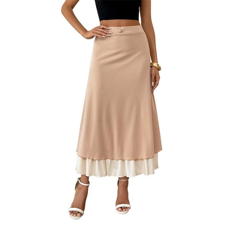 クリアフラワー レディース ボトムスカート A ライン ミディ ClearFlower Womens ButtonAccent Layered Midi Skirt High Waistedouble