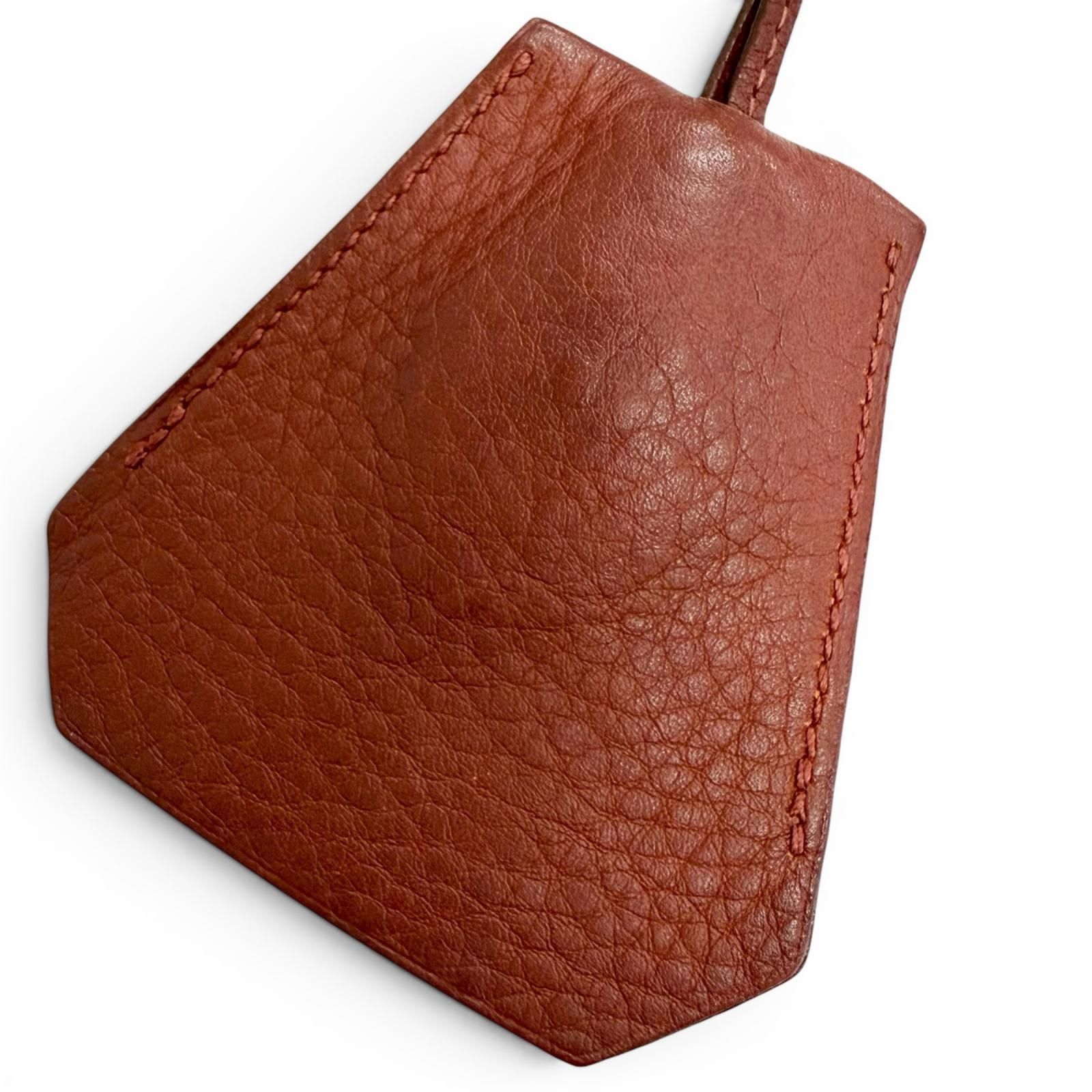 良品△HERMES エルメス ヴィンテージ レザー ルージュアッシュ シルバー金具 マルジェラ期 クロシェット ネックレス □D刻印 フランス製 メンズ