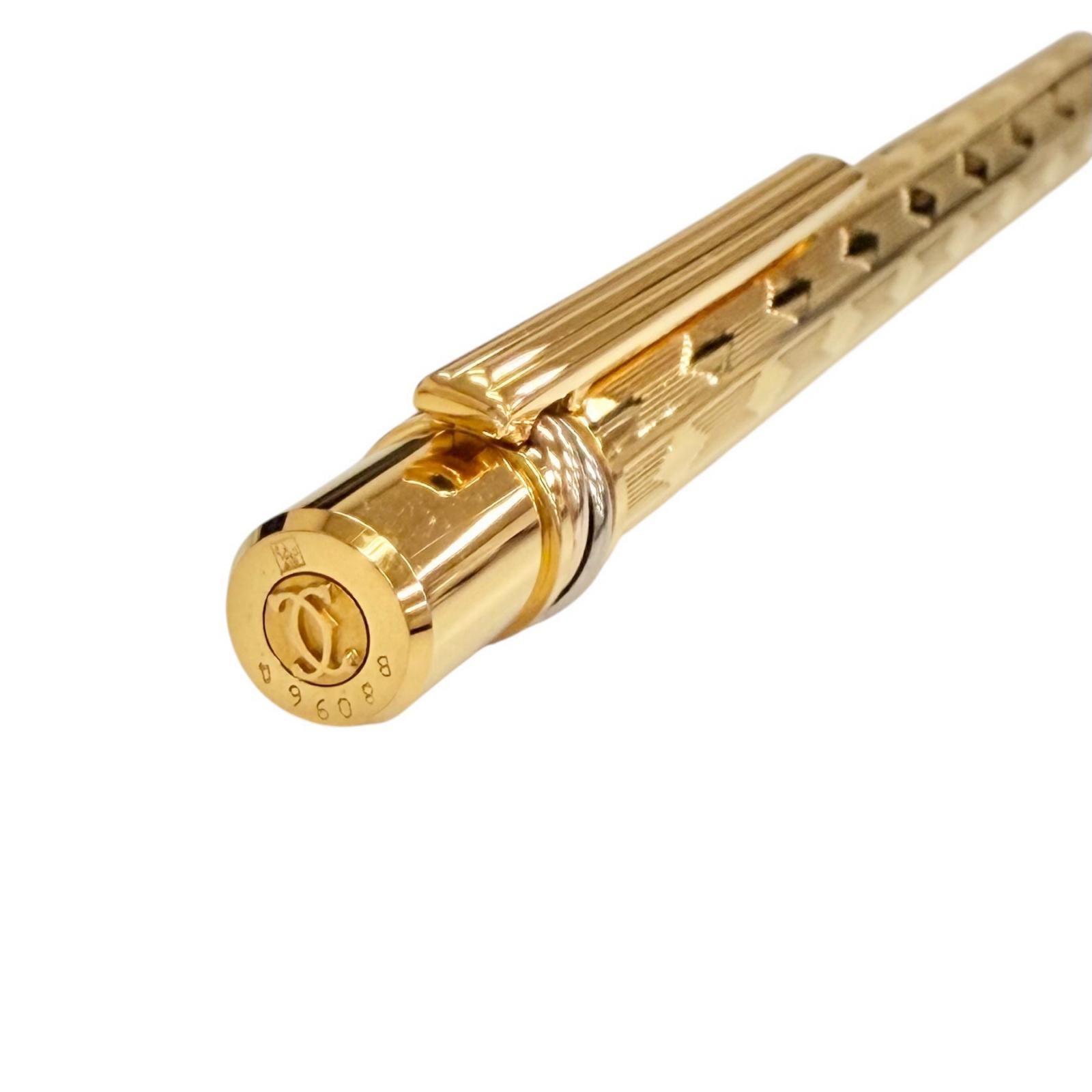 Cartierゴールド ストライプデザイン ボールペン 極美品△Cartier カルティエ トリニティ ダイヤ ストライプ柄 ツイスト