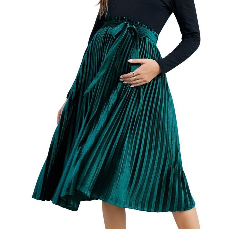 イエスファッション レディース ボトムスカート プリーツ フリル ベルベット マタニティ Yesfashion Maternity Skirts Velvet High Elastic Waisted