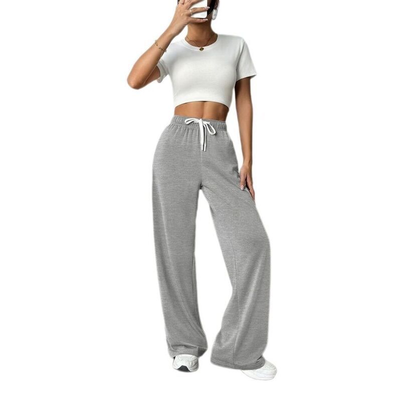 イエスファッション レディース ボトムス カジュアルパンツ ワイドレッグ ドローコードウエスト スウェットパンツ Yesfashion Womens Drawstring Waist Wide Leg