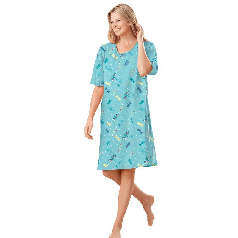 ドリームスアンドコー レディース アンダーウェア ナイトウェア プラスサイズ シャツ 半袖 Dreams Co Plusize ShortSleeve Sleepshirt Aqua Mint Dra